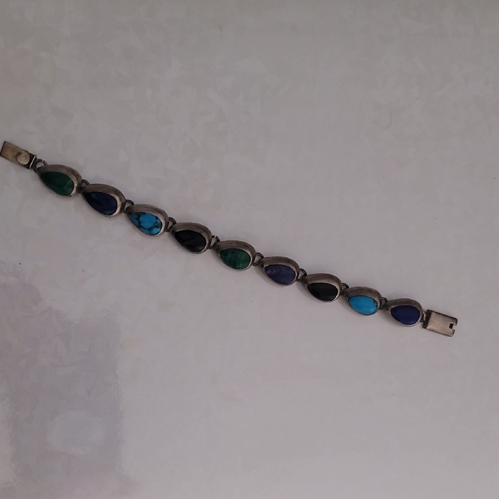 Silver Bracelet with Blue and Green Stones 925